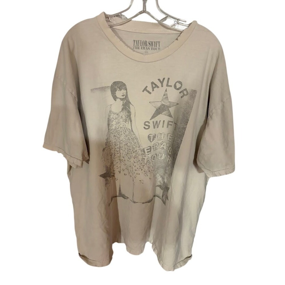 Taylor Swift The Eras Tour Beige Graphic Tee Shirt XXL Distressed Concert Merch